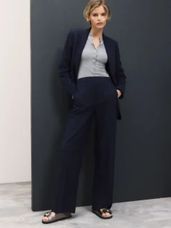 Next Tailored Wide Leg Trousers With Wool Navy Blue Sale