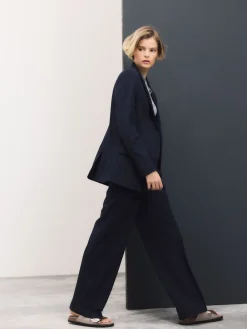 Next Tailored Wide Leg Trousers With Wool Navy Blue Sale