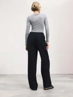 Next Tailored Wide Leg Trousers With Wool Navy Blue Sale