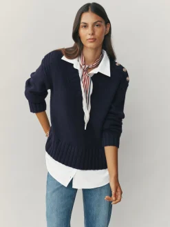 Next V-Neck Knitted Shirt Layer Look Jumper Navy Blue Best