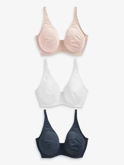 Next Non Pad Full Cup DD+ Cotton Blend Ultimate Comfort Bras 3 Pack Navy Blue/Pink/White Sale