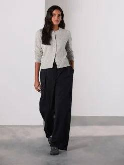 Next Navy Elastic Back Wide Leg Trousers With Wool