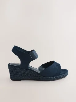 Next Extra Wide Fit Round Toe Elastic Strap Detail Wedges Navy Best