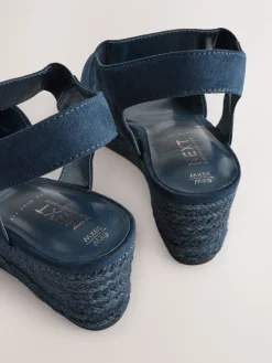 Next Extra Wide Fit Round Toe Elastic Strap Detail Wedges Navy Best