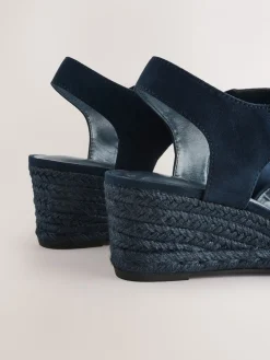 Next Extra Wide Fit Round Toe Elastic Strap Detail Wedges Navy Best