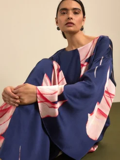 Next Twist Front Long Sleeve Satin Maxi Dress Navy Floral Best