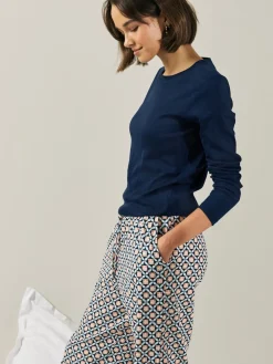 Next Navy Geo Ribbed Long Sleeve Pyjamas Sale