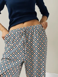 Next Navy Geo Ribbed Long Sleeve Pyjamas Sale