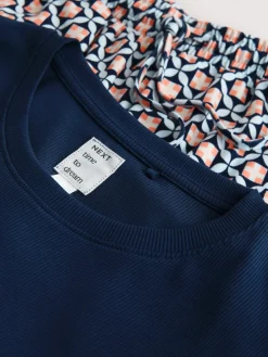 Next Navy Geo Ribbed Long Sleeve Pyjamas Sale