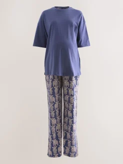Next Maternity Short Sleeve Pyjamas Navy Hamish The Highland Cow Clearance
