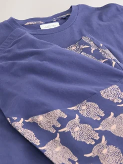 Next Maternity Short Sleeve Pyjamas Navy Hamish The Highland Cow Clearance