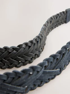 Next Hand Plaited Leather Belt Navy New