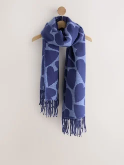 Next Navy Heart Print Midweight Scarf Outlet