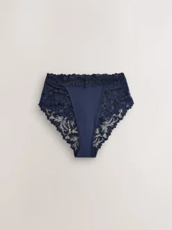 Next Navy High Waist High Leg Ultimate Comfort Lace Knickers 2 Pack New