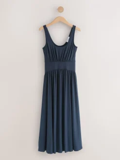 Next Jersey Waisted Summer Midi Dress Navy Online