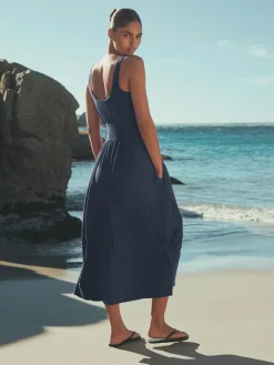 Next Jersey Waisted Summer Midi Dress Navy Online