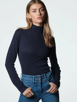 Next Long Sleeve Ribbed Roll Neck Top Navy Hot