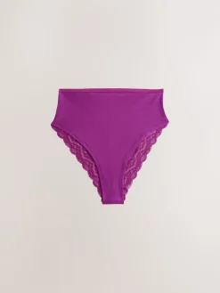 Next Navy Paisley High Rise High Leg Cotton Lace Knickers 4 Pack Clearance