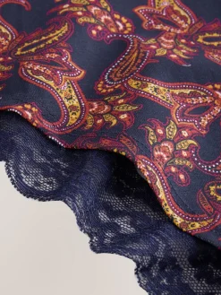 Next Navy Paisley High Rise High Leg Cotton Lace Knickers 4 Pack Clearance