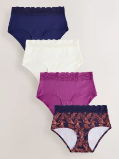 Next Midi Cotton Lace Knickers 4 Pack Navy Paisley Clearance
