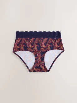 Next Midi Cotton Lace Knickers 4 Pack Navy Paisley Clearance