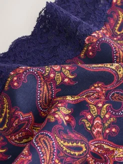 Next Midi Cotton Lace Knickers 4 Pack Navy Paisley Clearance
