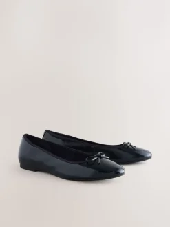Next Extra Wide Fit Round Toe Ballerina Shoes Navy Patent Hot