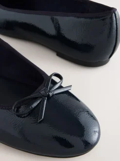 Next Extra Wide Fit Round Toe Ballerina Shoes Navy Patent Hot