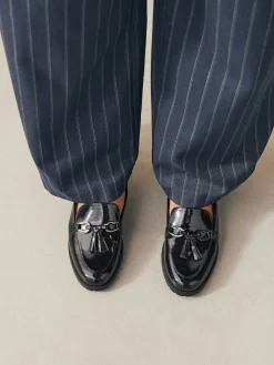 Next Patent Tassel Hardware Detail Loafers Navy Patent Clearance