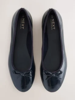 Next Navy Patent Standard/Wide Fit Round Toe Ballerina Shoes New