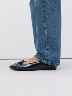 Next Navy Patent Standard/Wide Fit Round Toe Ballerina Shoes New