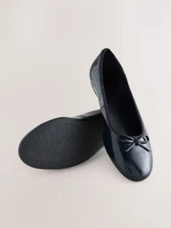 Next Navy Patent Standard/Wide Fit Round Toe Ballerina Shoes New