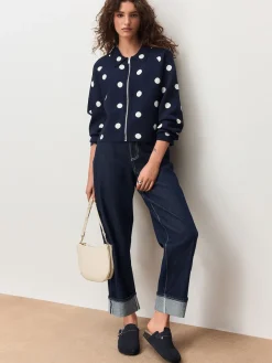 Next Smart Knit Collared Zip-Up Jacket Navy Polka Dot Outlet