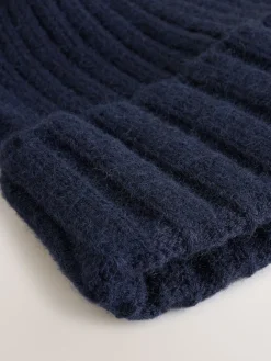 Next Navy Rib Knit Pom Hat Clearance