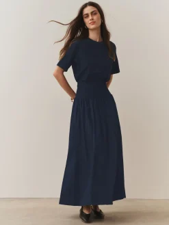 Next Shirred Maxi Skirt Navy Clearance