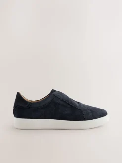 Next Signature Premium Leather Laceless Slip-On Trainers Navy Discount