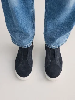 Next Signature Premium Leather Laceless Slip-On Trainers Navy Discount