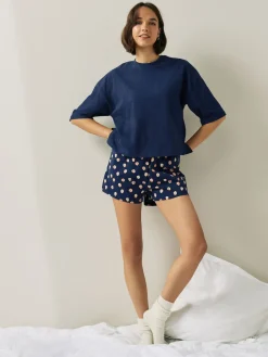 Next Cotton Short Set Pyjamas Navy Spot Discount