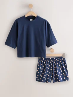 Next Cotton Short Set Pyjamas Navy Spot Discount