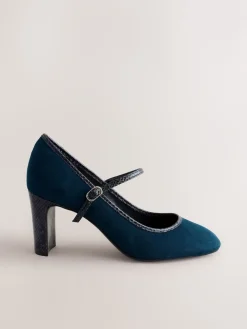 Next Standard Fit Round Toe Mary Jane Block Court Shoes Navy Hot