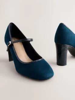 Next Standard Fit Round Toe Mary Jane Block Court Shoes Navy Hot