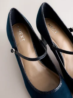 Next Standard Fit Round Toe Mary Jane Block Court Shoes Navy Hot