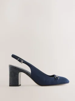 Next Standard/Wide Fit Hardware Slingback Block Heels Navy Outlet