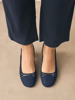 Next Standard/Wide Fit Hardware Slingback Block Heels Navy Outlet