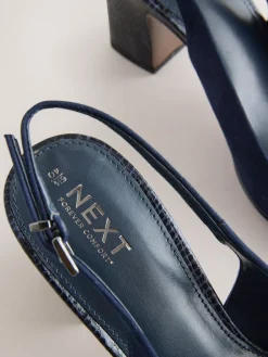 Next Standard/Wide Fit Hardware Slingback Block Heels Navy Outlet