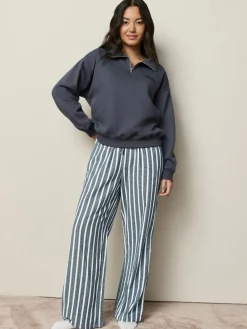 Next Half Zip Sweatshirt and Flannel Pyjamas Set Navy Stripe Clearance