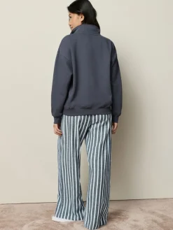 Next Half Zip Sweatshirt and Flannel Pyjamas Set Navy Stripe Clearance