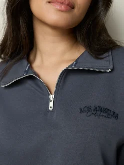 Next Half Zip Sweatshirt and Flannel Pyjamas Set Navy Stripe Clearance