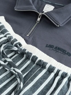 Next Half Zip Sweatshirt and Flannel Pyjamas Set Navy Stripe Clearance