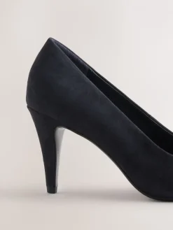 Next Premium Leather Peep Toe Heels Navy Suede New